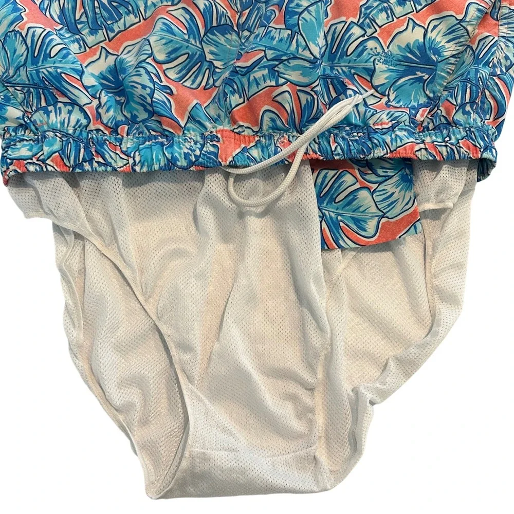 Vineyard Vines‎ Mens Tropical Hibiscus Swim Trunks Blue Coral Pink Medium